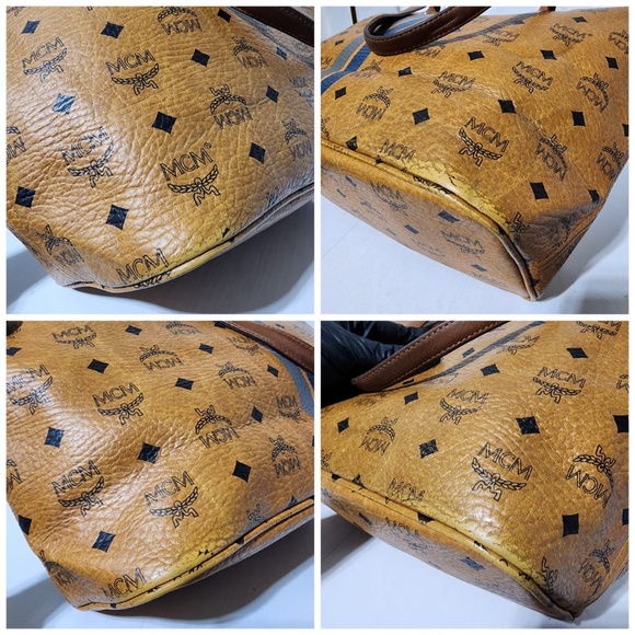 SOLD***Authentic MCM Visetos Striped Shopper Tote Bag Brown - Picture 13 of 15